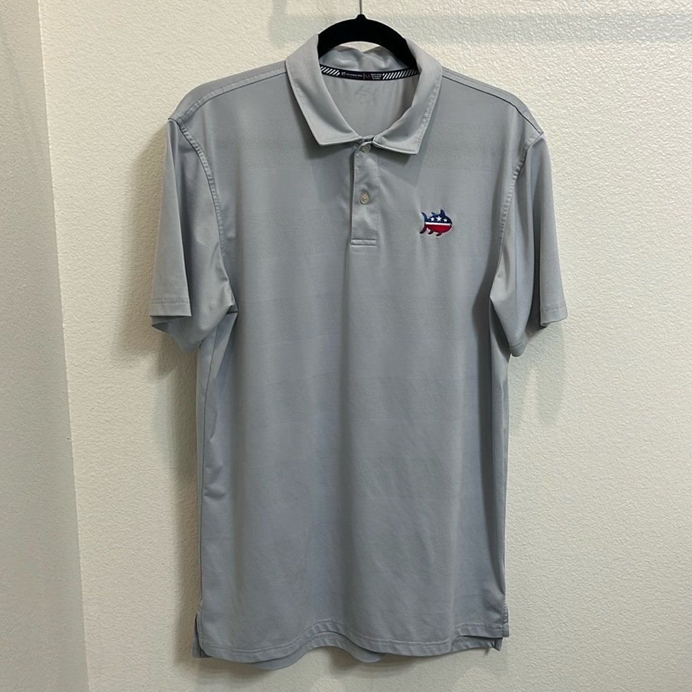 Southern Tide Perforated Golf Polo Grey Red White Blue Logo Men’s Medium